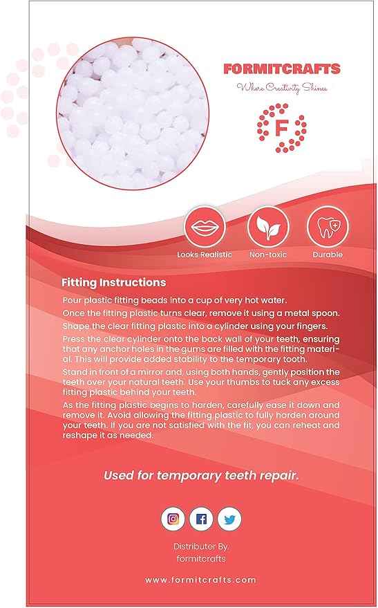 Thermoplastic Beads for Teeth Repair - DIY Tooth Filling - Made in E.U. - Moldable Thermal Beads - Realistic and Durable - Pack of 4 (20 Grams Each)