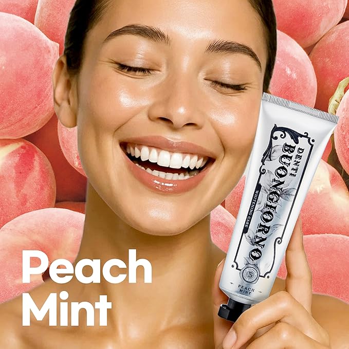 Peach Mint WHITENING Toothpaste (Peach Mint) – Fluoride Free, Advanced Hydrogen Peroxide for Coffee Stains & Yellow Teeth, Anti-Plaque & Enamel Safe, Paraben Free (3.52fl oz / 100g)