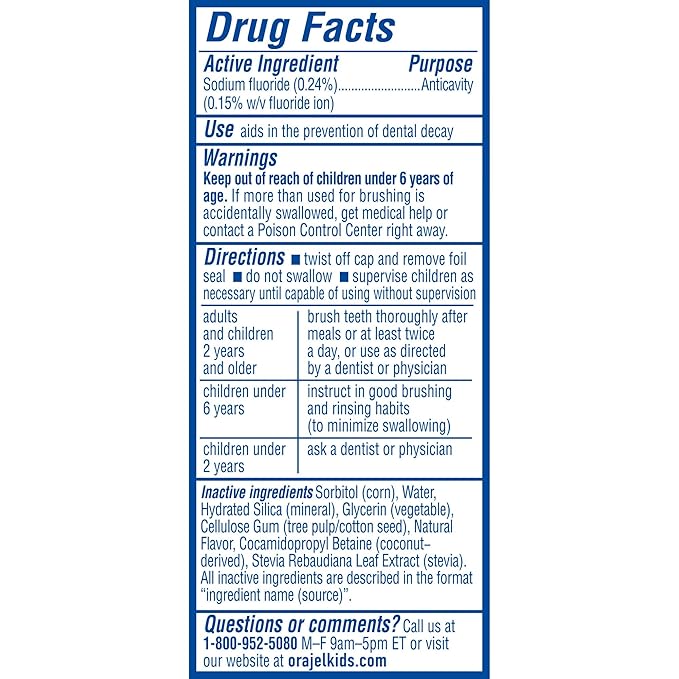 Orajel Kids Paw Patrol Anti-Cavity Fluoride Toothpaste, Natural Fruity Bubble Flavor, 4.2oz Tube (Pack of 2)