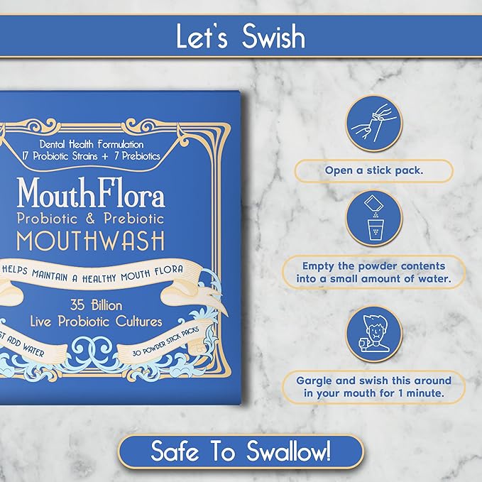 Probiotic & Prebiotic Mouthwash for Adults | Dry Mouth and Oral Thrush Relief | Gum Health Mouthwash | 60 Pack