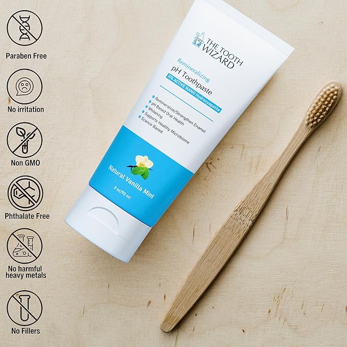 pH Balancing Toothpaste | Natural Vanilla Mint Flavor | Fluoride-Free | SLS-Free | Gentle Whitening | Supports Healthy Oral Microbiome | 3 Pack