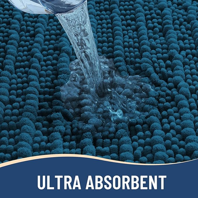 Arotive Luxury Chenille Bathroom Rug Mat, Extra Soft Thick Absorbent Shaggy Bath Rugs, Non-Slip Machine Wash Dry, Plush Bath Mats for Bathroom, Shower and Tub, 45x27, Peacock Blue