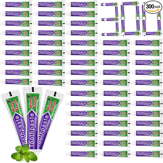 HAIFOTRVA 300 Tubes Small Bulk Travel Size Toothpaste,0.28 oz/8 g Mini Mint Flavor Disposable Toothpaste for Hotel,Guests,Homeless,Charity,Office,Camping
