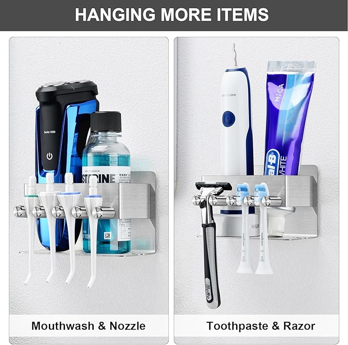 Electric Toothbrush Head Holder, Electric Toothbrush Holders Wall Mounted, Electric Head Holder, Brush Head Storage, Brush Head Holder Toothpaste Holder for Bathrooms (Silver)