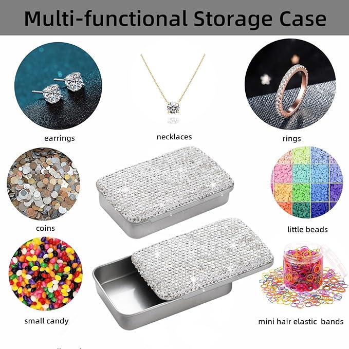 2pcs Dental Floss Holder Travel Bobby Pin Holder Bling Gum Container Small Metal Tin Box Case（Red