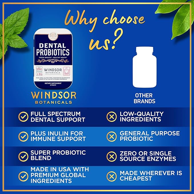 Dental Probiotics for Teeth and Gums - Oral Probiotics for Mouth Bad Breath - 3BN CFU Lactobacillus Salivarius Tablets Paracasei Rhamnosus Streptococcus - 90 Chewable Dental Probiotic in Travel Tins