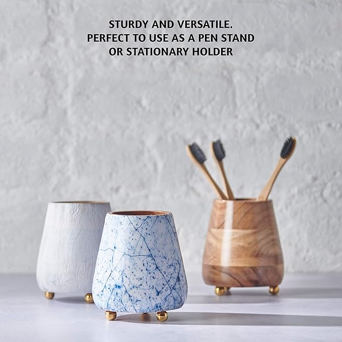 Folkulture Toothbrush Holders for Bathroom, Tooth Brushing Holder, Blue Toothbrush Holder, 4x3 Wooden Toothbrush Holder,Bathroom Organizers & Storage Countertop, Toothbrush Organizer, Bathroom Holders