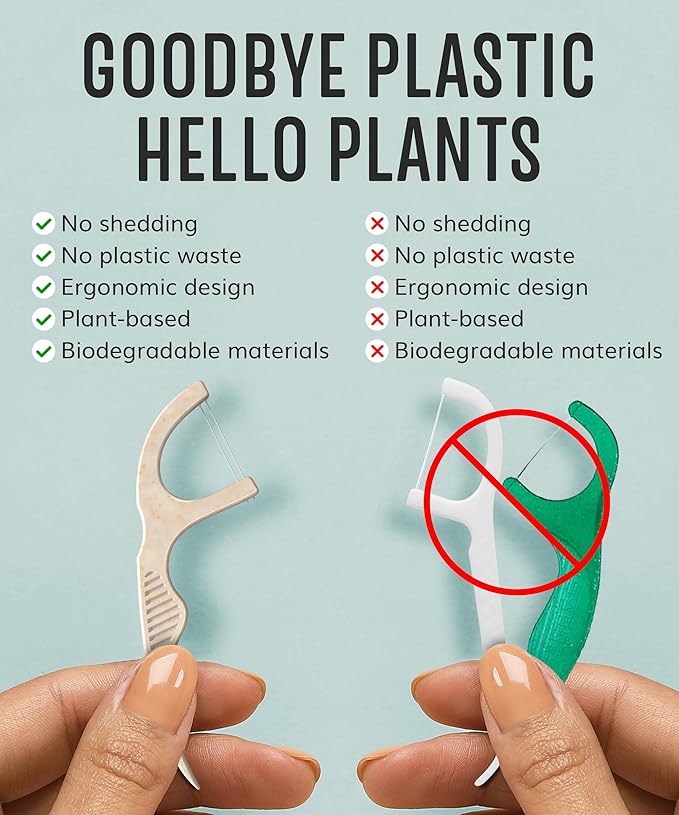 Floss Picks Biodegradable (200pcs) - Plant Based Dental Floss Picks, Natural Flossers for Adults & Kids, Nontoxic Vegan Tooth Pick Flossers & Eco Floss Sticks - Double Thread Mint