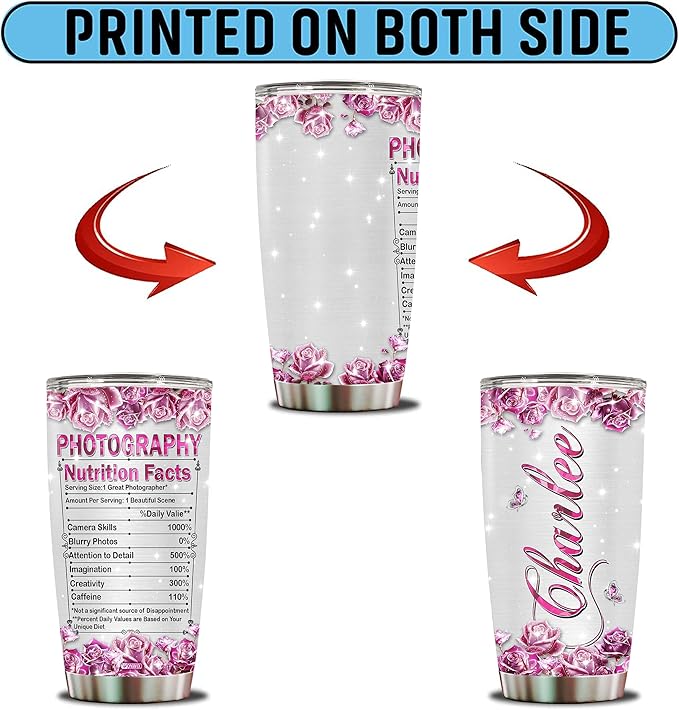 Personalized Gifts For Photographer Women Photography Coffee Mug Travel Cup Tumbler Gift For Wife Daughter Mom 20oz Insulated Stainless Steel With Lid Christmas Birthday Mothers Day Valentine