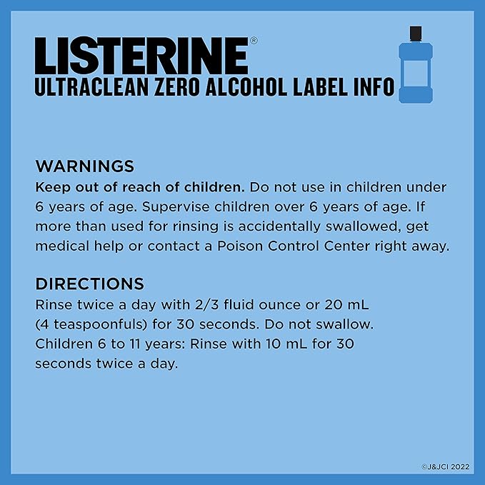 Listerine Ultraclean Alcohol Free Tartar Control Mouthwash, Oral Rinse to Help Fight Bad Breath and Tartar, for Cleaner, Naturally White Teeth, Less Intense Arctic Mint Taste, 1 L (Pack of 2)