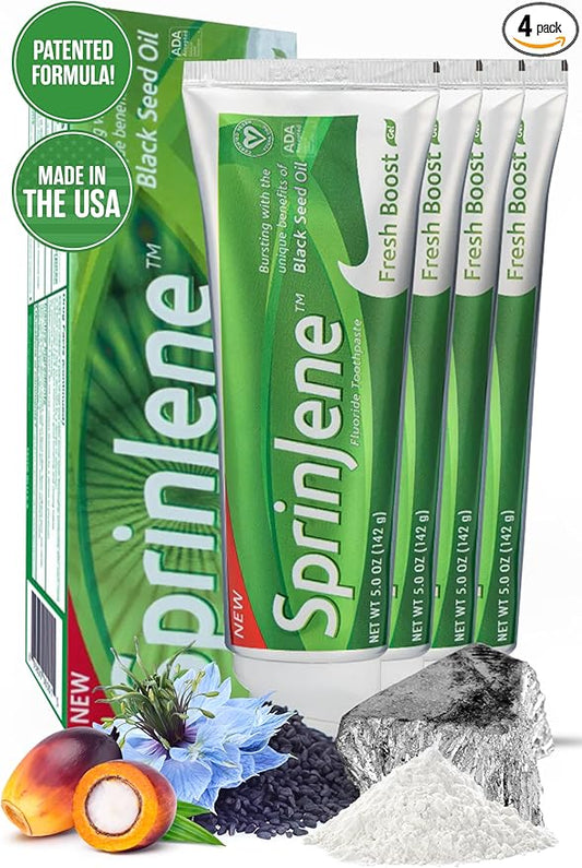 SprinJene Original Fresh Boost | Cavity Protection Toothpaste with Fluoride for Fresh Breath & Healthy Teeth | 4 Pack
