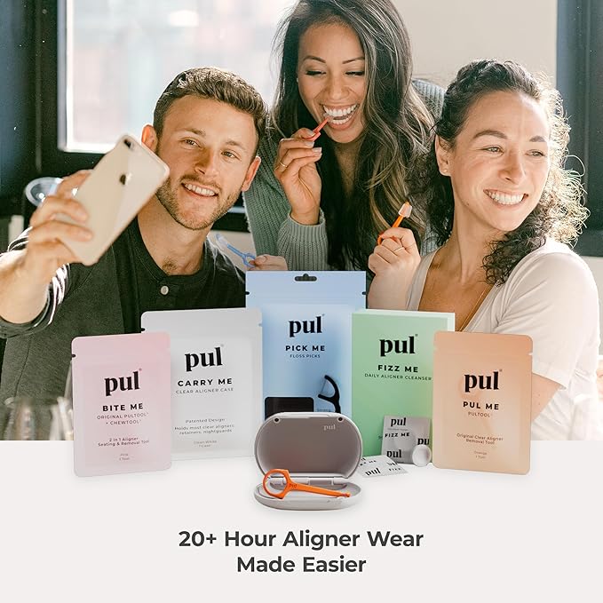 PUL Clear Aligner & Retainer Case – for Invisalign, Partial Dentures, Mouth & Night Guards, PUL Removal Tool, Dental Removables – Plastic Holder w/Secure Magnet Closure, Sleek & Slim Design – Blue