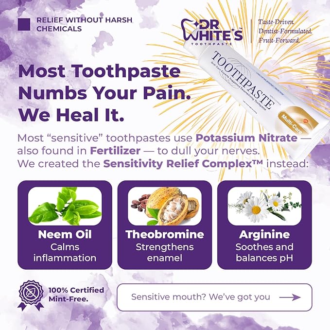 Dr. White’s Fruit by Design™ Line — Passion Fruit Kiss Fluoride-Free Nano-Hydroxyapatite Toothpaste, 3.5 oz | Mint-Free | Dentist-Formulated | Enamel-Identical Mineral Care