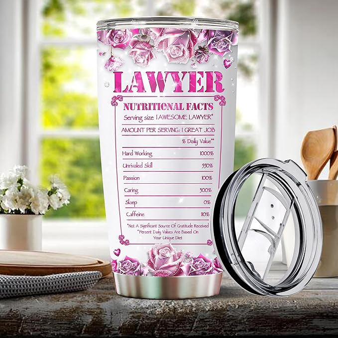 Personalized Female Lawyer Gifts Insulated Stainless Steel Water Bottle With Lid 20oz Travel Mug Coffee Tumbler Cup For Wife Daughter Mom Women Christmas Birthday Mother's Day Valentine