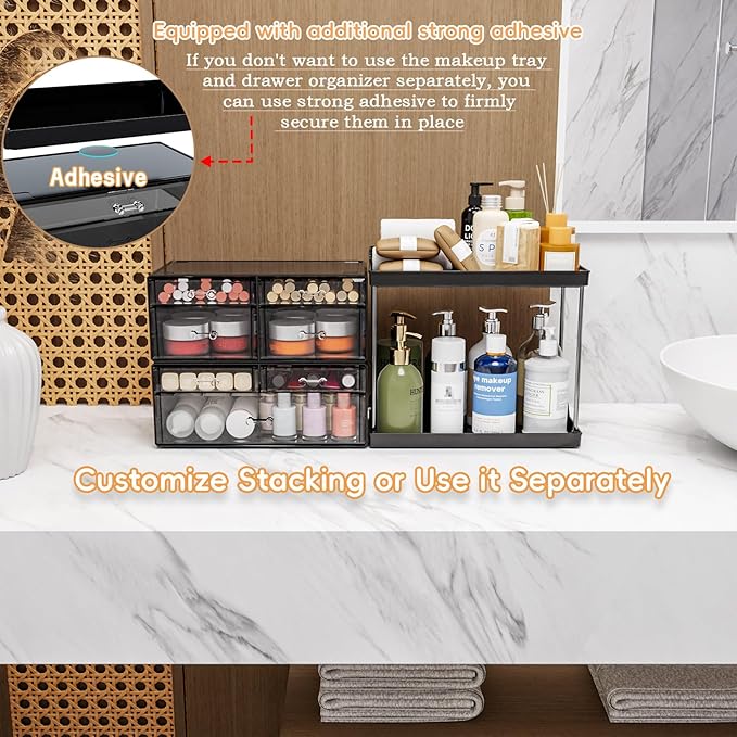Yieach Acrylic Makeup Organizer Countertop,Large Skincare Organizer for Dresser Top,Plastic Bathroom Counter Organizers and Storage for Beauty,Cosmetic,Hair Products,Lotion and Perfume Organizer,Black