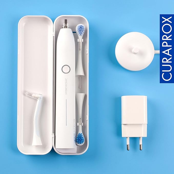 Curaprox Hydrosonic Pro Sonic Toothbrush – for Sensitive Teeth, Implants and Braces | Professional Cleaning at Home | Set with Three Brush Heads