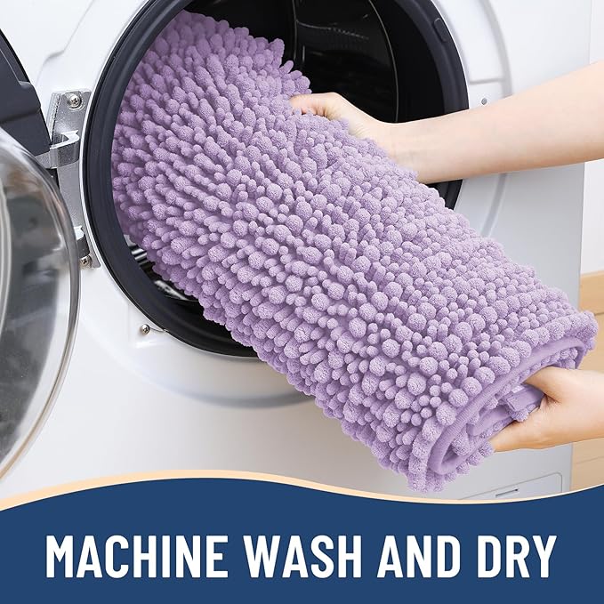 Arotive Luxury Chenille Bathroom Rug Mat, Extra Soft Thick Absorbent Shaggy Bath Rugs, Non-Slip Machine Wash Dry, Plush Bath Mats for Bathroom, Shower and Tub, 40x24, Light Purple
