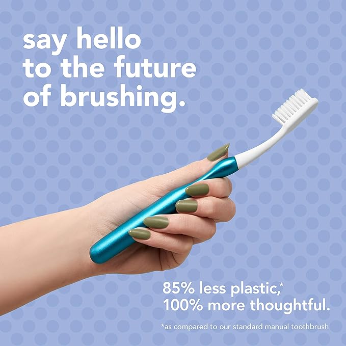 hello Manual Adult Blue Toothbrush Replacement Head Refills, Soft Tapered Bristles, BPA Free, 2 count, 4 Toothbrush Refill Heads
