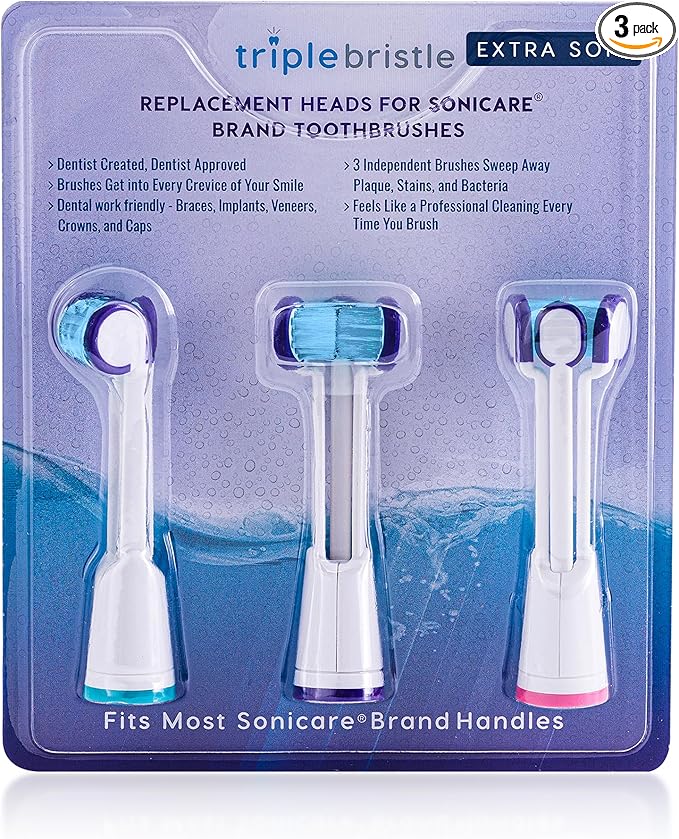 Compatible with Philips Sonicare® ONLY - Replacement Toothbrush Heads - Fits ONLY DiamondClean, Flexcare+, HealthyWhite+, 2 Series Plaque Control, 3 Series Gum Health (Extra Soft Bristles - 3 Pack)