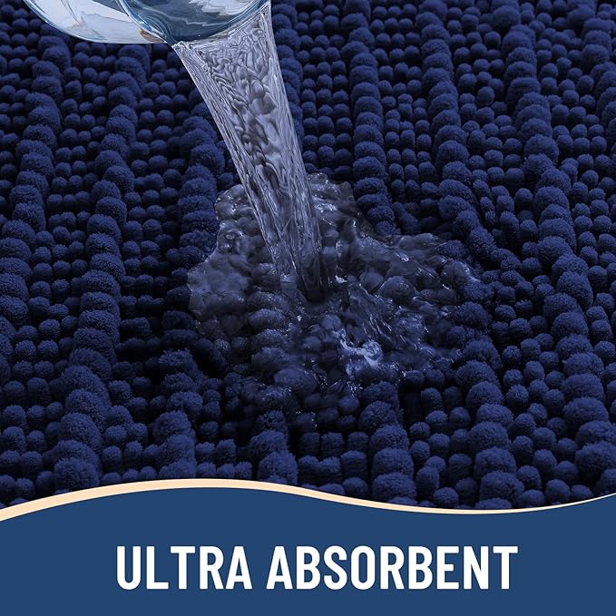 Arotive Luxury Chenille Toilet Rugs U-Shaped, Extra Soft Thick Absorbent Bathroom Mat, Non-Slip Shaggy Plush Contour Rugs, Machine Wash Dry Bath Mat for Toilet Base, 24x24, Navy