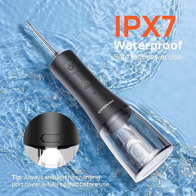 Operan Cordless Water Flossers for Teeth, 300ML Rechargeable Oral Irrigator with 4 Modes & 4 Nozzles, Portable Water Flossers for Adults, IPX7 Waterproof for Home and Travel, Black，01Pack