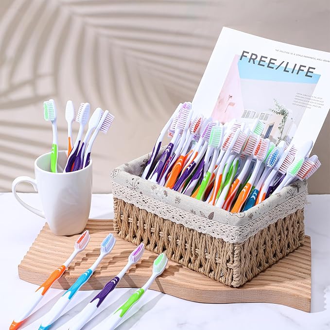 80 Pack Premium Toothbrushes, Oversized Easy Grip Rubber Handle, Soft Multi Color Nylon Bristles, Bulk Packed, No Cutting or Tearing Apart Required.