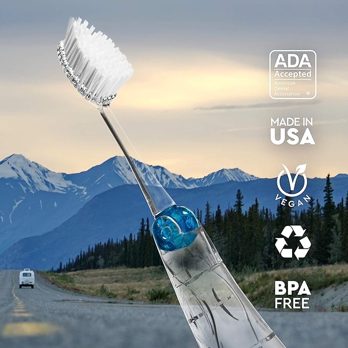 RADIUS Tour Travel Brush & Case with Replaceable Brush Head ADA Accepted Toothbrush Improve Gum Health - Blue Smoke Green - Pack of 3