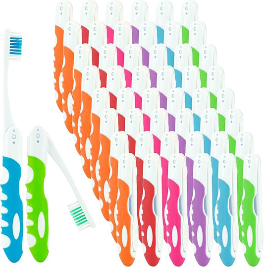 Travel Toothbrush, Portable Toothbrush Built in Cover, Travel Size Toothbrush Hiking, Camping, Traveling, Folding Toothbrushes, Collapsible Multi Color Travel Toothbrush Kit (50 Pack Firm-Multicolor)