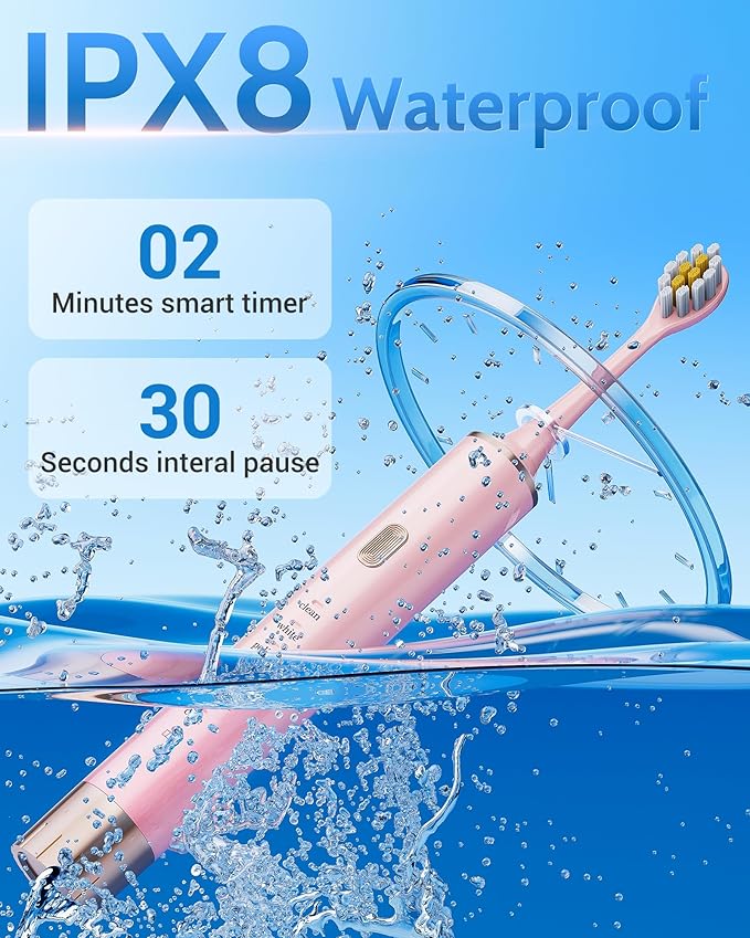 Black & Pink Electric Toothbrush for Adults, 2 Pack Toothbrush，USB Rechargeable Sonic Toothbrush with 12 Brush Heads, Smart Timer, 6 Modes, 2-Hour Fast Charge Last 30 Days