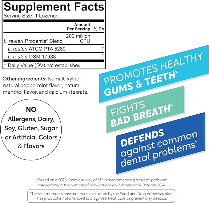 BioGaia Prodentis | Oral Probiotics | Promotes Healthy Gums & Teeth | Defends Against Bad Breath & Dental Problems | Improves Oral Health | Mint Flavored Dental Probiotic Lozenge