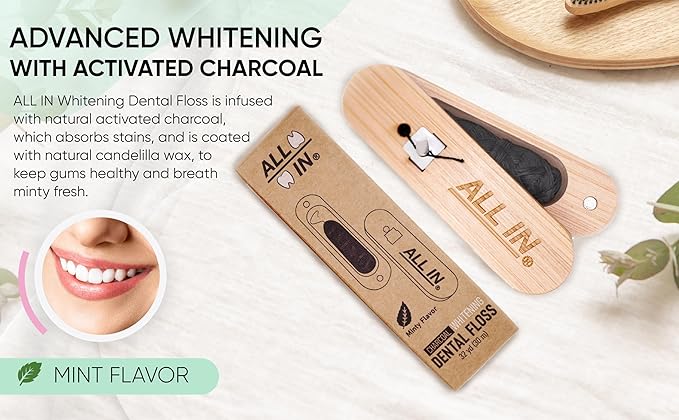 ALL IN Charcoal Floss Refills 6 x 32 Yds Each - Activated Charcoal Dental Floss Refills Only – BPA Free, Plant Based No PFAS Mint Floss for Plaque Removal, Fresh Breath (6)