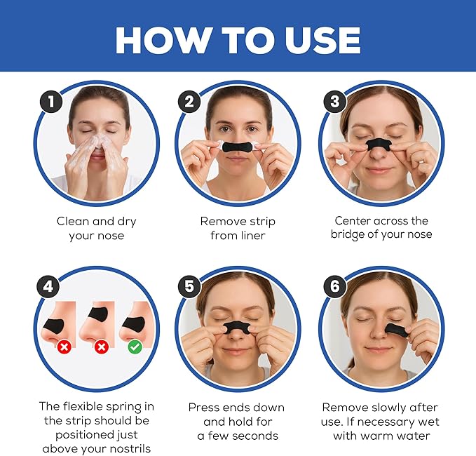 60 Pcs Nose Strips for Breathing | Nasal Strips for Snoring & Sleeping | Drug-Free Solution to Improve Sleep and Workout Performance | Oil & Sweat-Proof Extra Strength Adhesive | Anti Snoring