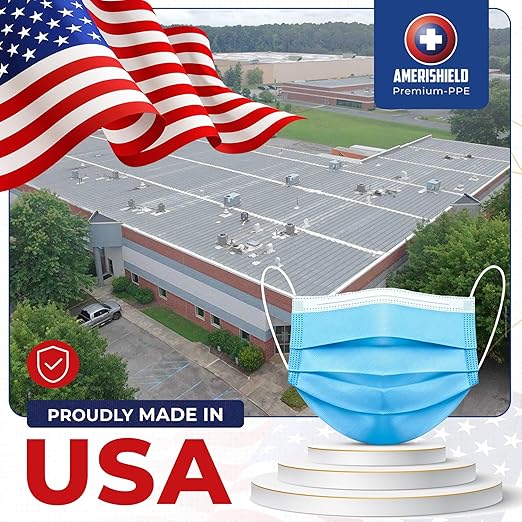 Amerishield ASTM Level 2 Disposable Face Masks, 3-Layer, Comfortable Fit, Made in USA, 50 Pack