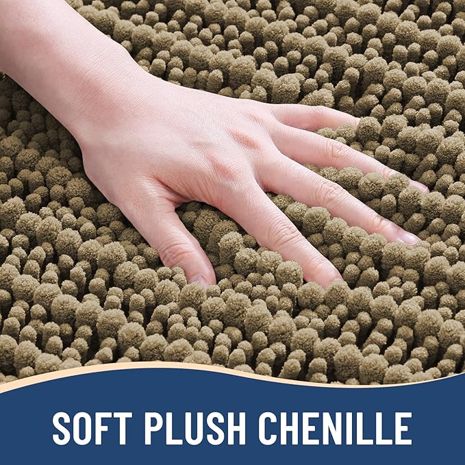 Arotive Luxury Chenille Bathroom Rug Mat, Extra Soft Thick Absorbent Shaggy Bath Rugs, Non-Slip Machine Wash Dry, Plush Bath Mats for Bathroom, Shower and Tub, 54x24, Camel