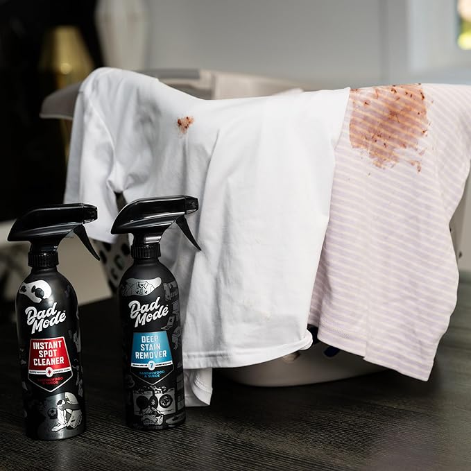 DadMode 7-Enzyme Laundry Stain & Odor Destroyer – Deep Cleaner for Extreme Clothing Messes - Masculine Sandalwood & Suede Scent, 16oz Refillable Bottle