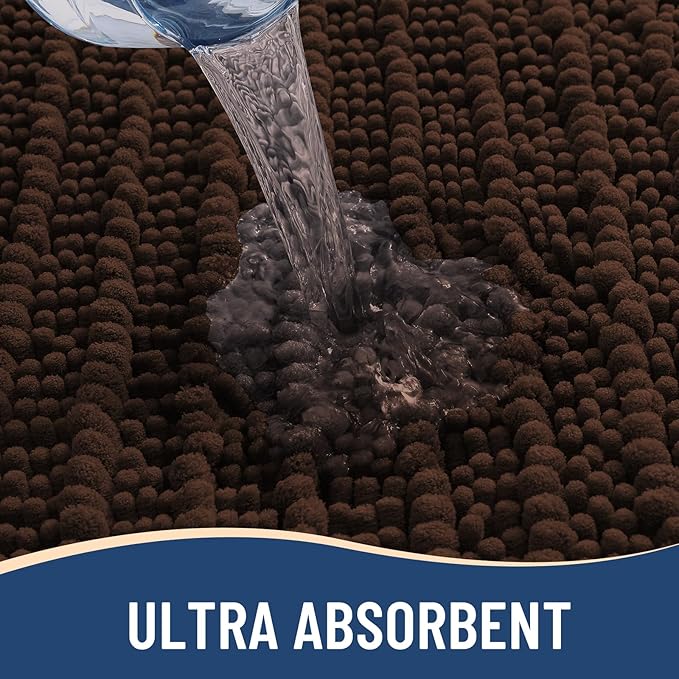 Arotive Luxury Chenille Bathroom Rug Mat, Extra Soft Thick Absorbent Shaggy Bath Rugs, Non-Slip Machine Wash Dry, Plush Bath Mats for Bathroom, Shower and Tub, 40x24, Brown