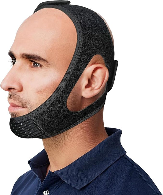 Chin Strap for CPAP Users | Comfortable Mouth Support to Encourage Closed Mouth Positioning Nasal Breathing for Men and Women Who Breathe Through The Mouth During Sleep by PIDOTI (Black, S-M)