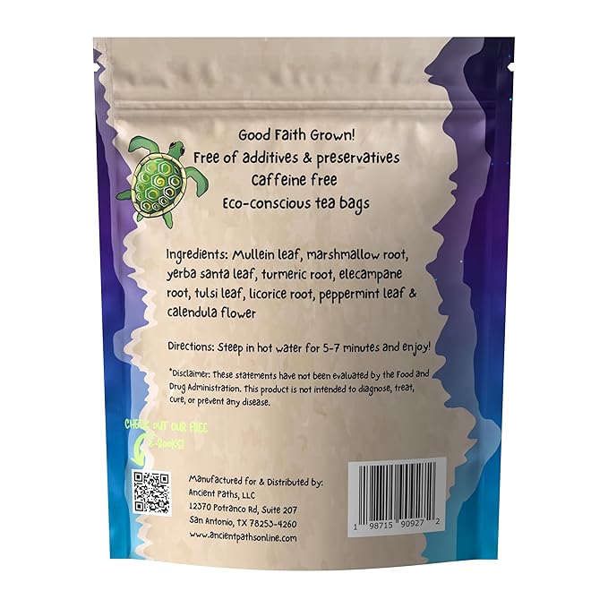 Ancient Paths Mullein Herbal Tea Blend - Respiratory Support & Immunity - Mullein Tea Leaf, Licorice, Peppermint, Elecampane - Caffeine-Free, Sustainable Tea Bags & Good Faith Grown (20 Sachets)