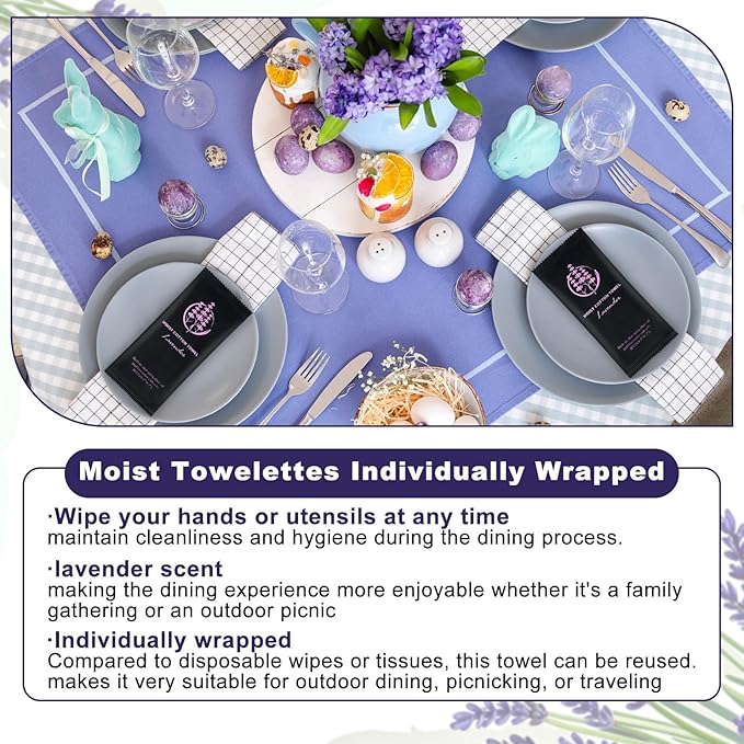 Moist Cotton Towel Bulk Moist Towelettes Individually Wrapped,White Towel Services,Refreshment Pre Moistened Towels for Dentist Travel Sport Party Hotel （Lavender,200)