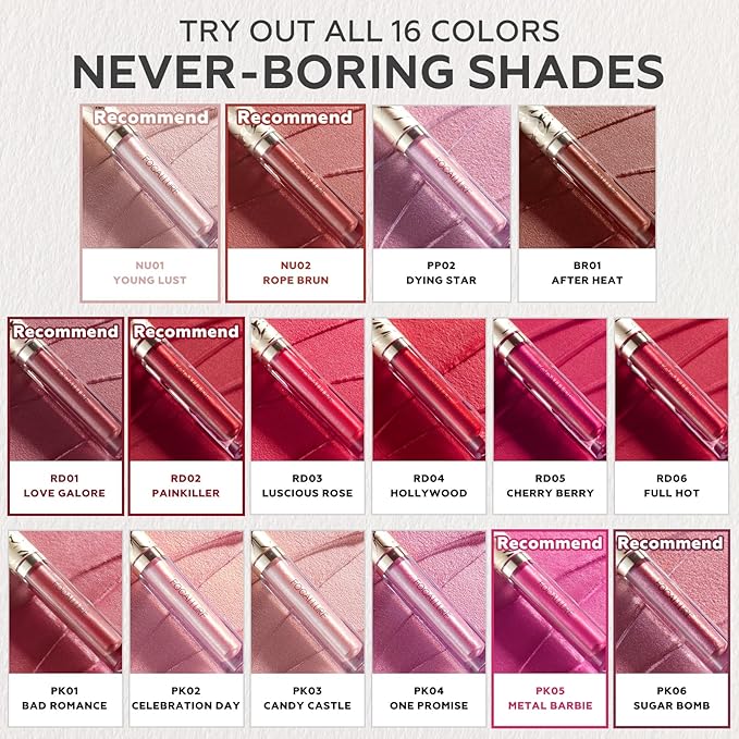 FOCALLURE Metallic Liquid Lipstick,Non Stick Cup Lip Gloss,High Impact Lip Color with Transfer-proof Wear,Long Lasting & Waterproof Lipstick Makeup for Women,RD05 CHERRY BERRY
