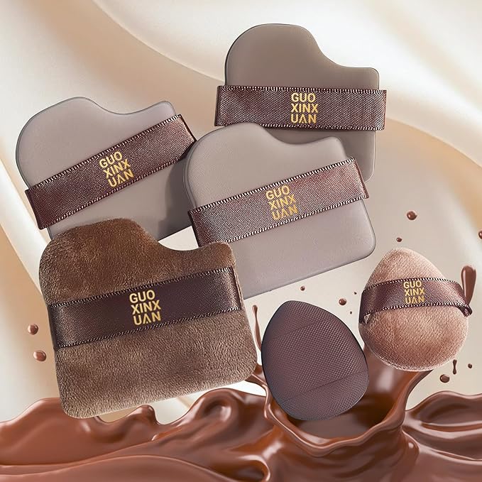 Guoxiaoniu Chocolate Color Quick Makeup Foundation Puff Set, Guoxiaoniu Makeup Puff, 1 Box Of 6 Pcs, Foundation Sponge Puff Cushion Puff Mini Powder Puff Collection 2set（12 puffs）