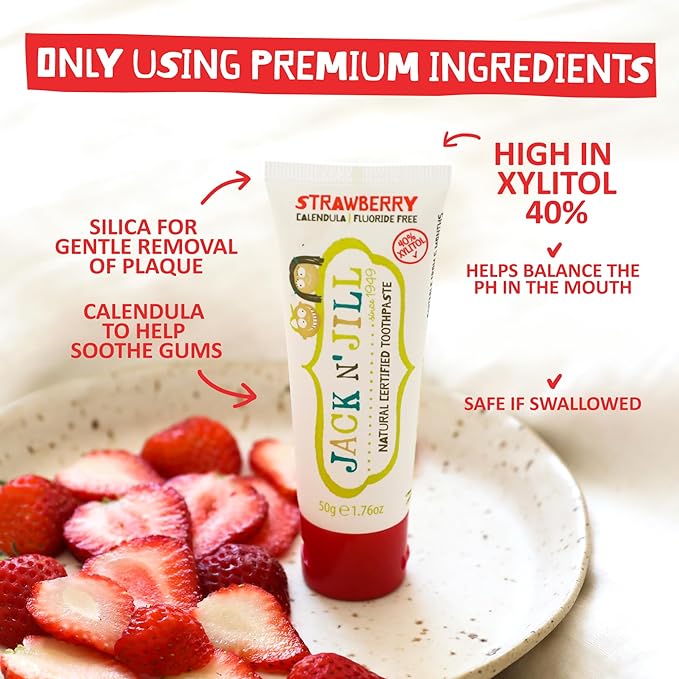 Jack N' Jill Natural Toothpaste for Baby and Infants - Fluoride Free Training Toothpaste, 40% Xylitol, BPA Free - Blueberry & Raspberry, 1.76 oz (Pack of 2)