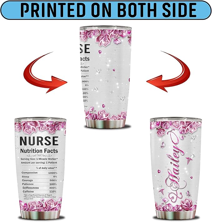 Personalized Nurse Gifts For Women 20oz Tumbler Coffee Mug Travel Cup Water Bottle Gift For Wife Daughter Mom Insulated Stainless Steel With Lid Christmas Birthday Mother's Day Valentine