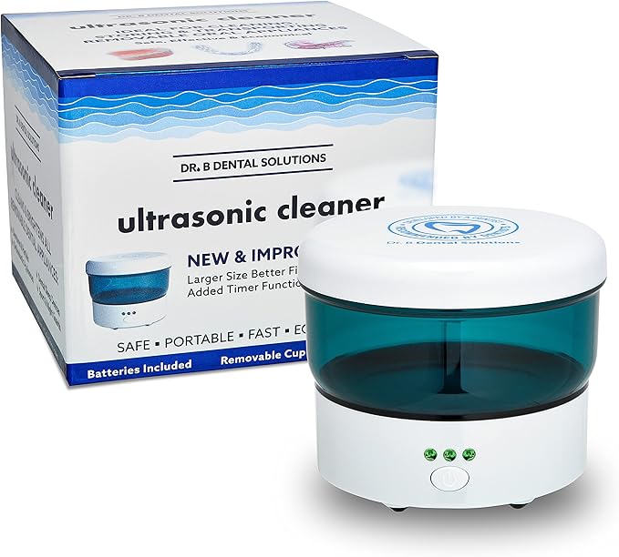 Dr. B Dental Solutions Ultrasonic Cleaner – Efficient Dental Cleaner with High-Frequency Waves for Removing Debris and Stains from Dentures, Night Guards, Retainers, and Aligners