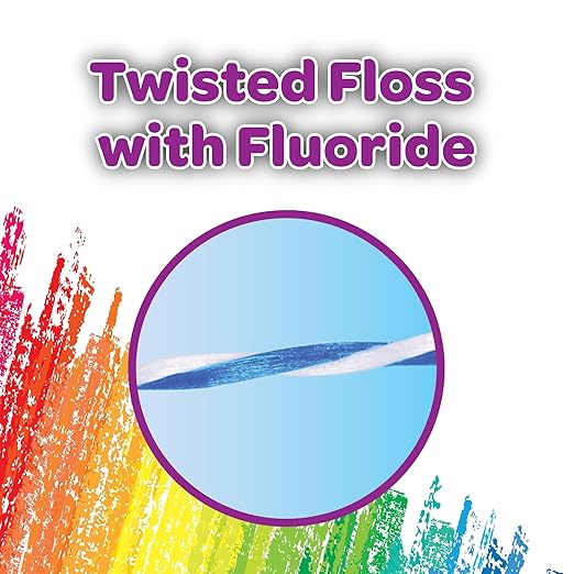 GUM Crayola Twistables Kids Flossers with Fluoride - Designed for Little Hands - Three Fun Fruit Flavors - Easy to Use Kids Floss Picks for Children Ages 3+, 90 Count