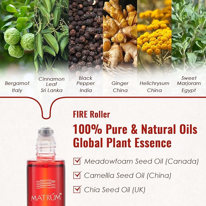 MATRUM 100% Pure Plant Oil Supports Circulation Blend Essential Oil Roll On, Sweet and Spiced Aromatherapy for Muscles Relax, Fire Roller, 0.5 Fl Oz
