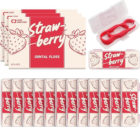 Travel Floss Picks, Strawberry Flavor, Dental Floss for Adults, 120 Count (3 Boxes of 4 Travel Packs)