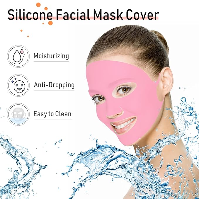 32 Pcs Facial Chest Neck Silicone Pad Reusable Face Forehead Patches Facial Sleeping Mask Cover for Smoothing Chest Neck Forehead Eye Mouth (Pink)