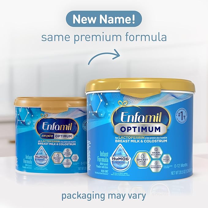 Enfamil Optimum (Enspire), Our Closest Formula to Breast Milk, Immune-Supporting Lactoferrin and Brain-Supporting DHA Baby Formula, Powder 20.5 Oz Tub (Pack of 3)