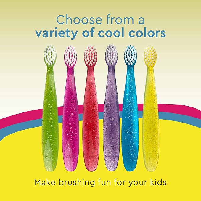 RADIUS Children's Toothbrush, Totz Brush, Extra Soft Bristles, Assorted Colors, BPA Free & ADA Accepted, Designed for Delicate Teeth & Gums for Children 18 Months & Up, Pack of 6
